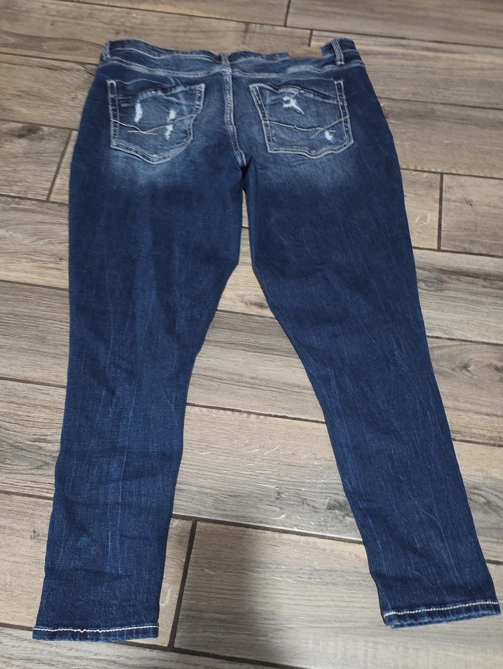 BKE Gabby Dark Blue Curvy Fit Skinny Jeans with Distressed Back Pockets
